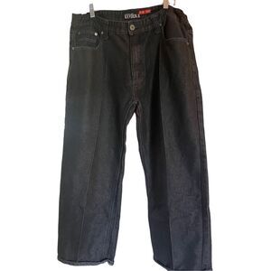 Kayden K Men's Black & Royal Blue Full Length Loose Fit Unwashed Jeans Size 40